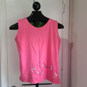 Morgan Cole Womens Pink Floral Dragonfly Tank Top
